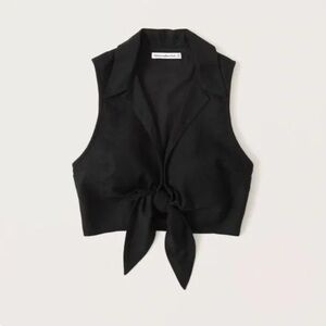 Abercrombie & Fitch Black Tie-Front Linen-Blend Top Size XS